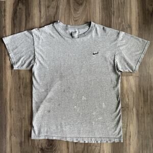 Vintage Nike T-Shirt Men's Size M Mini Swoosh Gray Paint Splattered Y2K
